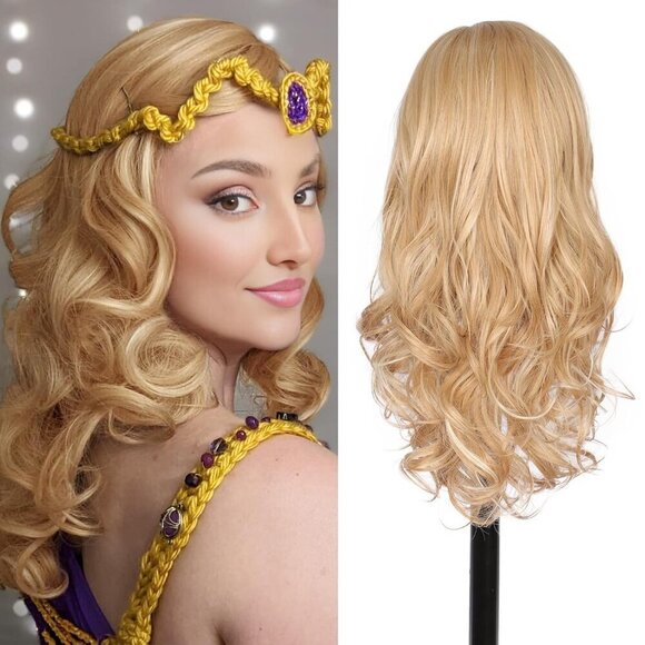 Blonde Wig With Bangs Long Blonde Curly Wigs for Women Heat Resistant Synthetic - Picture 3 of 7